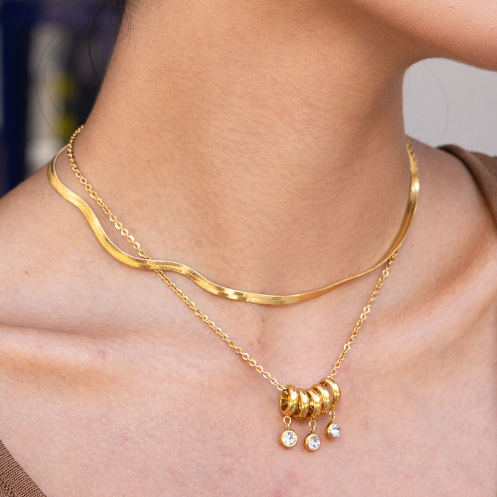 True Gold PVD Plated Stainless Steel Necklace with Trendy Link Chain Featuring Stylish Zircon Pendant Charms for Anniversaries