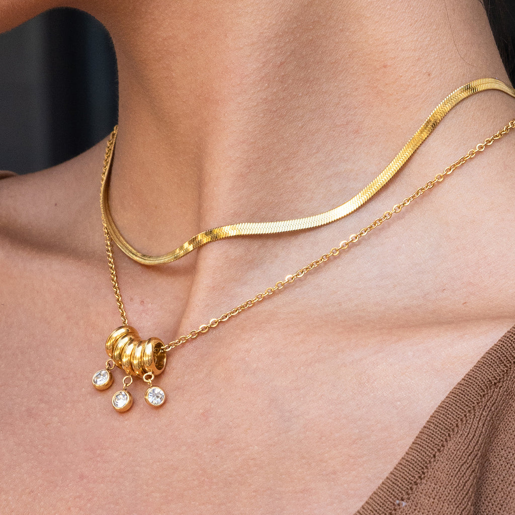 True Gold PVD Plated Stainless Steel Necklace with Trendy Link Chain Featuring Stylish Zircon Pendant Charms for Anniversaries