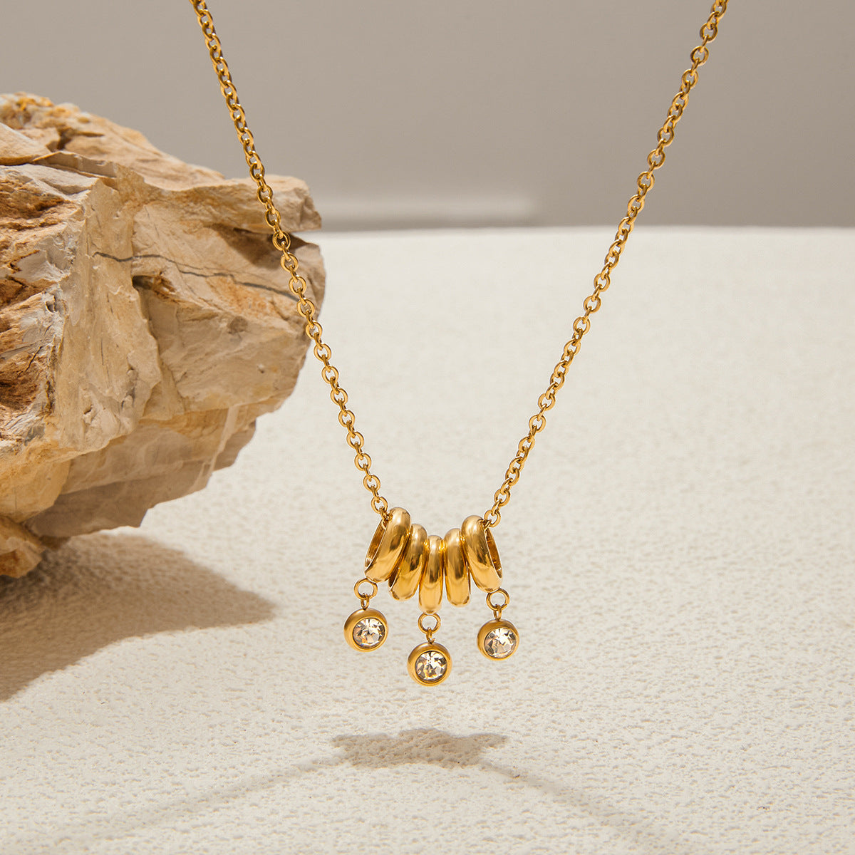 True Gold PVD Plated Stainless Steel Necklace with Trendy Link Chain Featuring Stylish Zircon Pendant Charms for Anniversaries