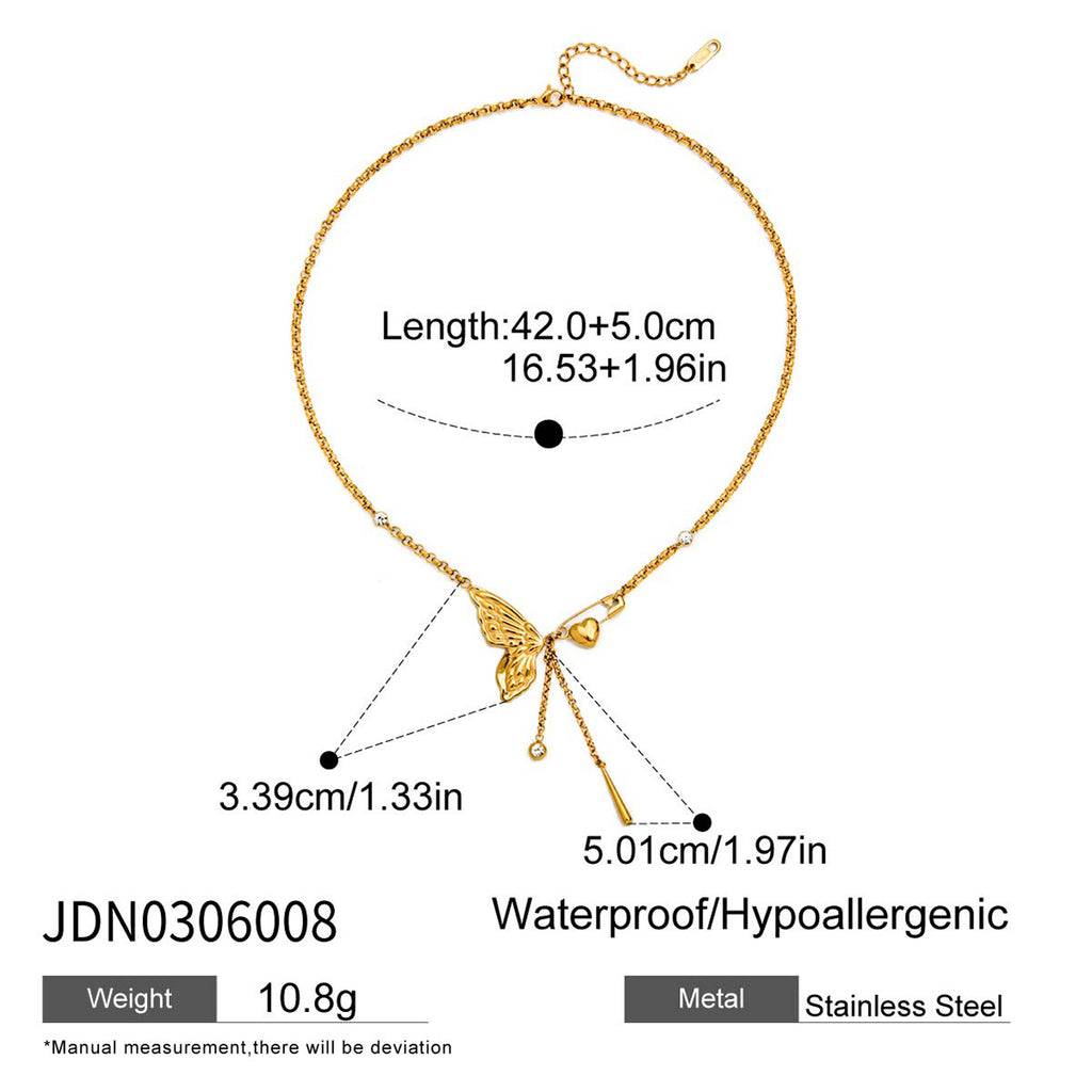 True Gold PVD Plated Stainless Steel Necklace with Trendy Link Chain Featuring Stylish Zircon Pendant Charms for Anniversaries