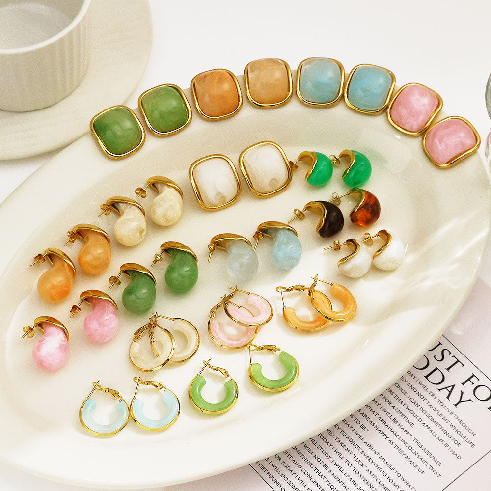 Custom Stainless Steel Stud Earrings Gold Plated Drop Earrings Multiple Designs Color Enamel Customizable Oil Dripping Studs