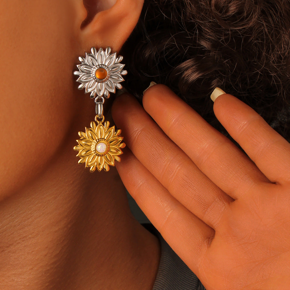 Customizable Trendy PVD 18K Gold Plated Flower Drop Earrings for Women's Party Occasions