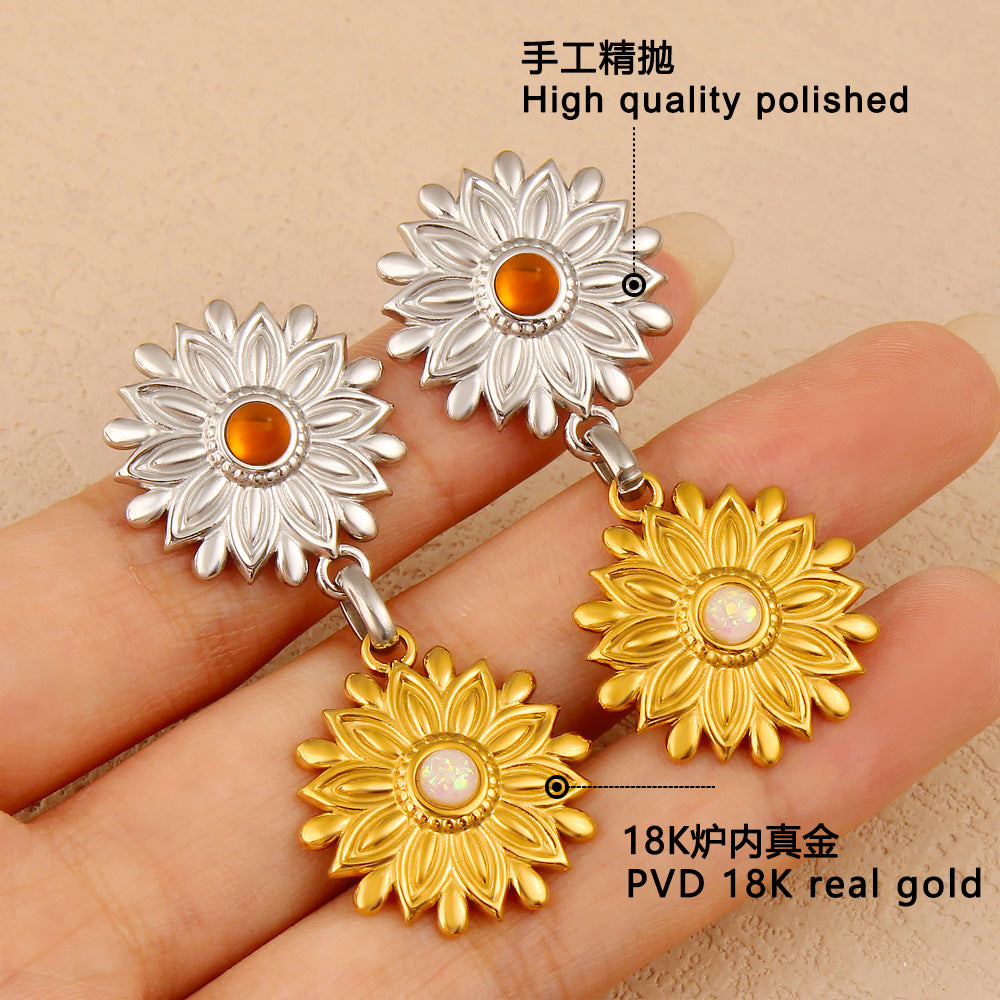 Customizable Trendy PVD 18K Gold Plated Flower Drop Earrings for Women's Party Occasions