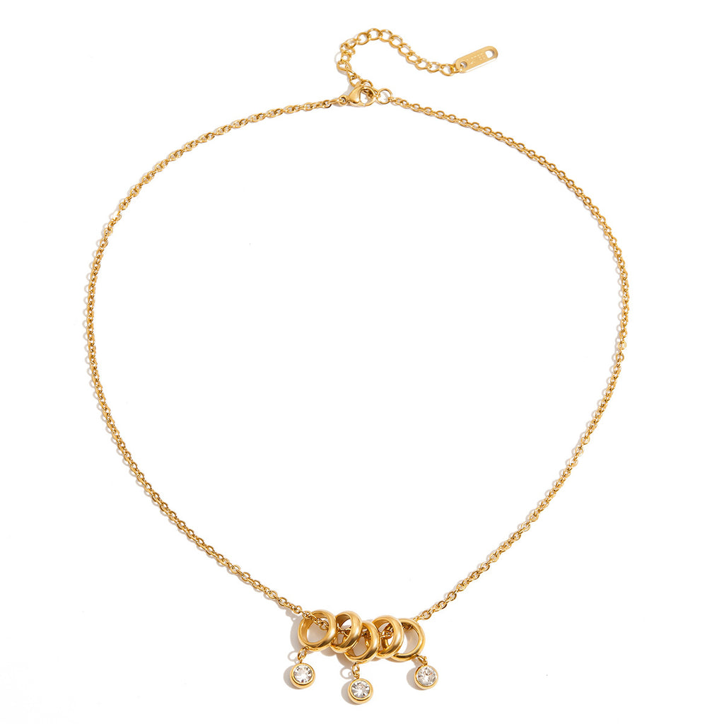 True Gold PVD Plated Stainless Steel Necklace with Trendy Link Chain Featuring Stylish Zircon Pendant Charms for Anniversaries