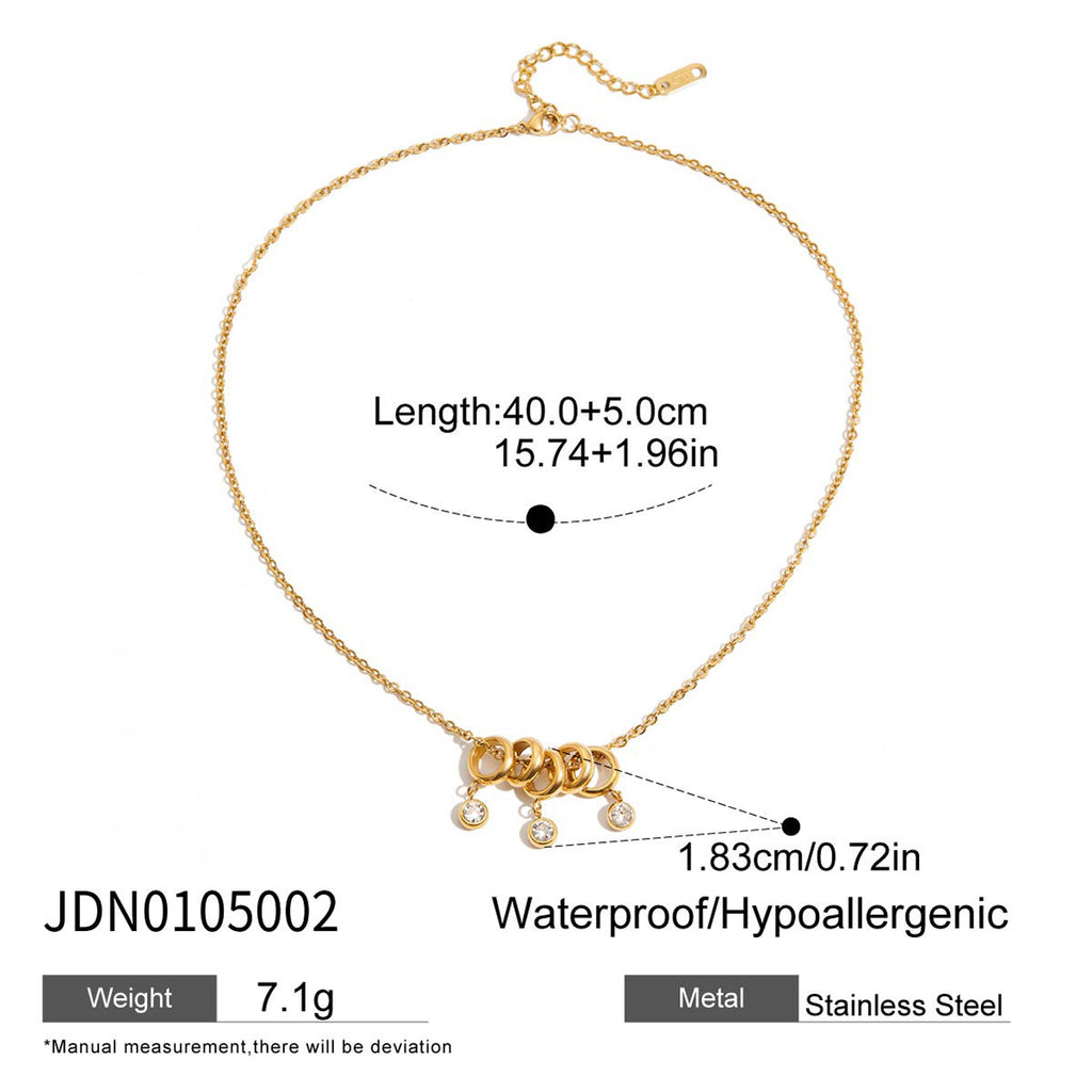 True Gold PVD Plated Stainless Steel Necklace with Trendy Link Chain Featuring Stylish Zircon Pendant Charms for Anniversaries