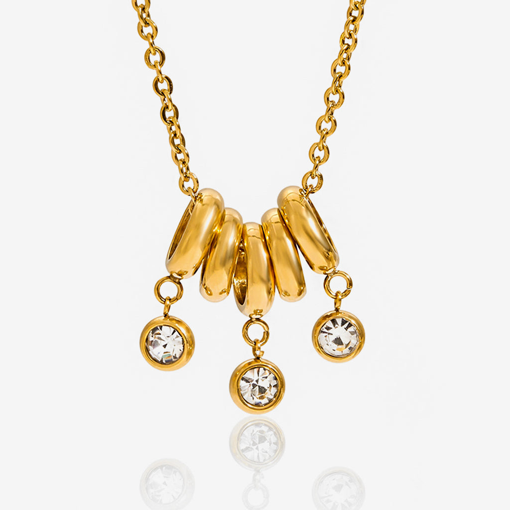 True Gold PVD Plated Stainless Steel Necklace with Trendy Link Chain Featuring Stylish Zircon Pendant Charms for Anniversaries