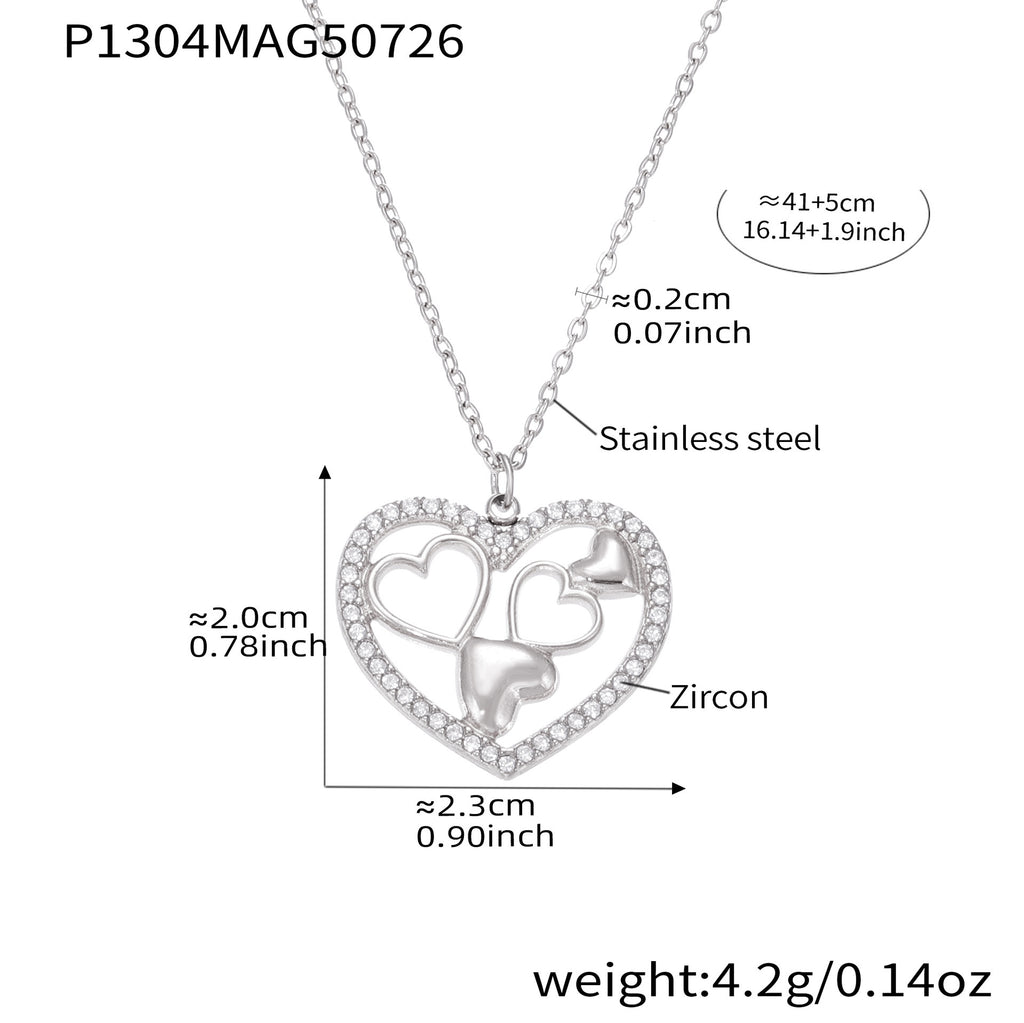 Real Gold PVD Plated Stainless Steel Heart Pendant Necklace with White Zircons Best Gift for Women's Party Link Chain