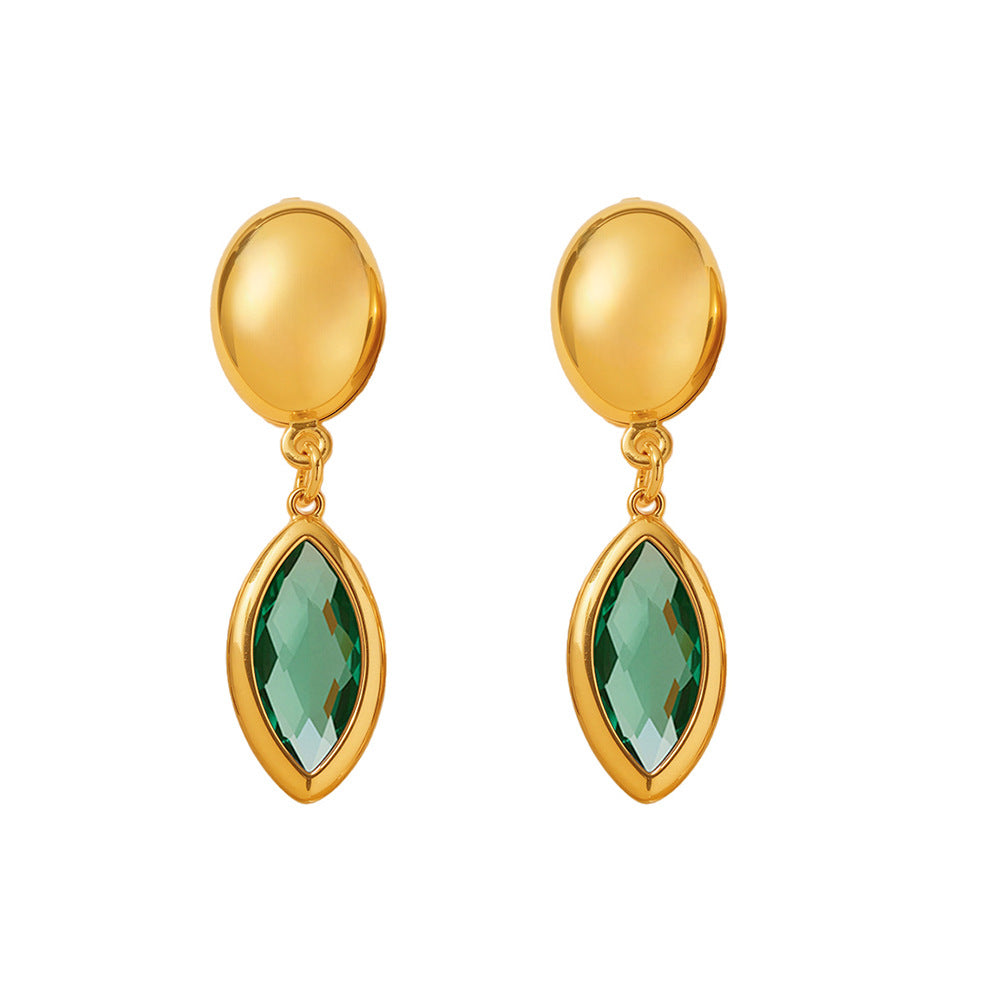 Wholesale Stainless Steel Eye Drop Earrings with Real Gold Plating Fashion Jewelry in Multiple Glass Colors