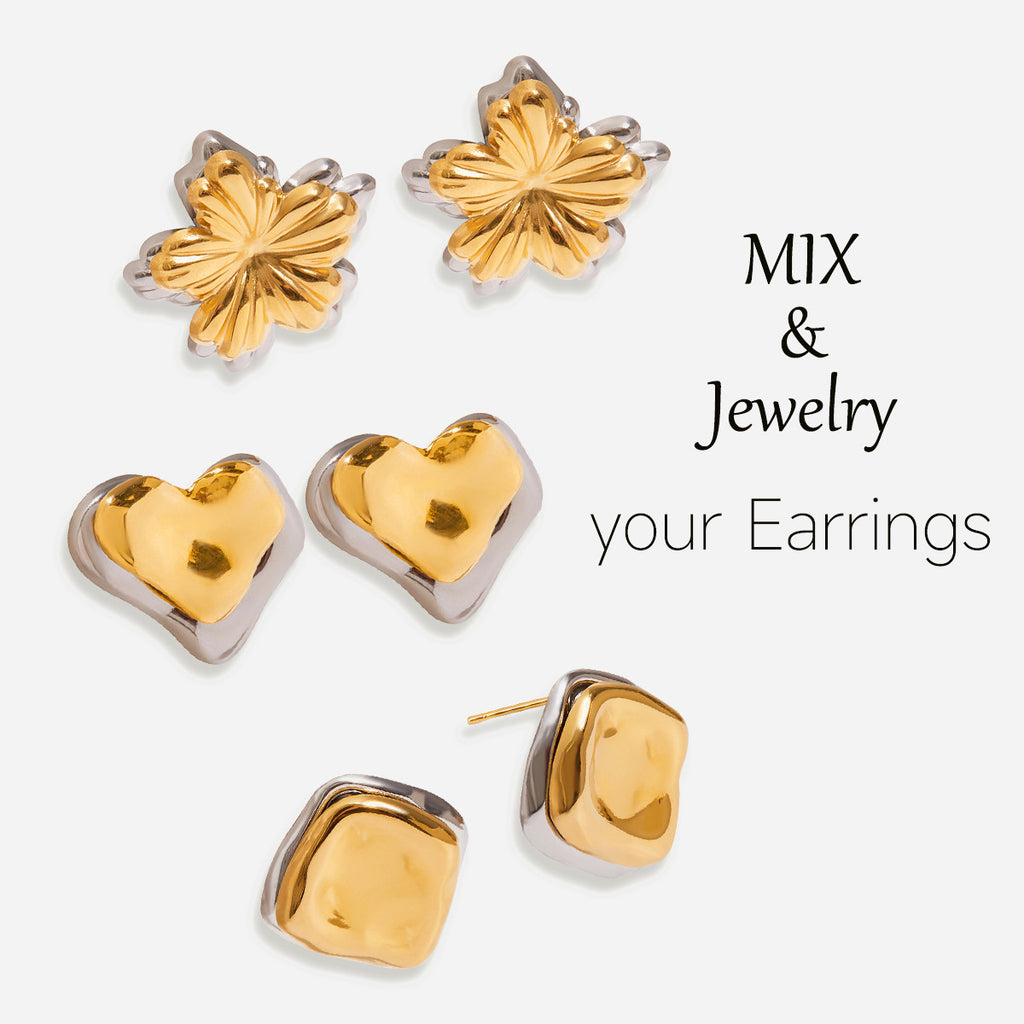 Wholesale 2 Tone Stainless Steel Stud Earrings Real Gold PVD Plated Fashion Accessory