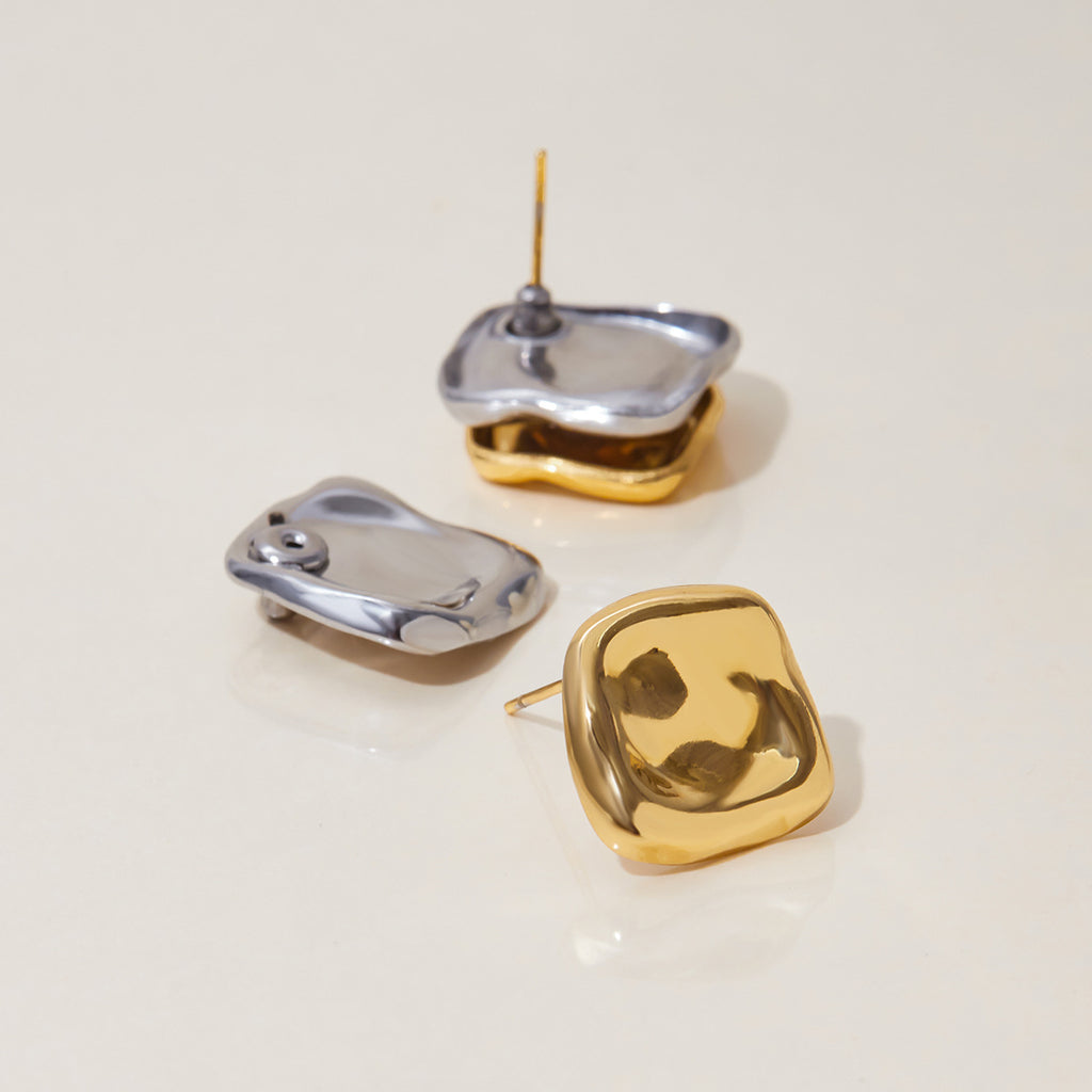 Wholesale 2 Tone Stainless Steel Stud Earrings Real Gold PVD Plated Fashion Accessory