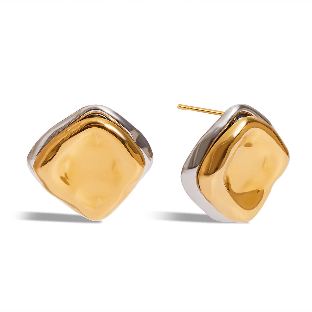 Wholesale 2 Tone Stainless Steel Stud Earrings Real Gold PVD Plated Fashion Accessory