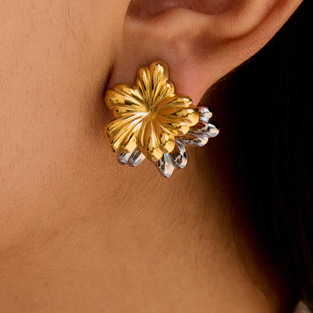 Wholesale 2 Tone Stainless Steel Stud Earrings Real Gold PVD Plated Fashion Accessory