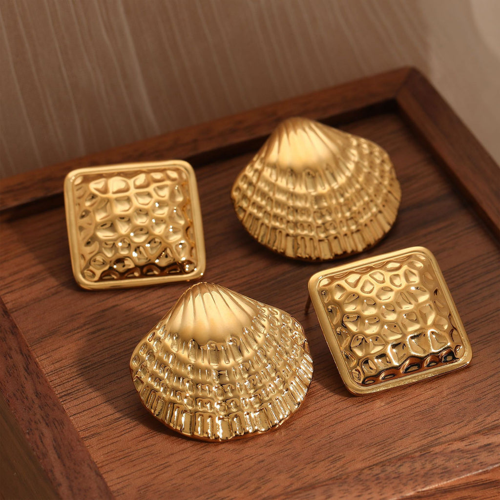 Customizable 18K Real Gold Plated Chunky Stud Earrings for Women Trendy Sea Animal Elements Design for Parties