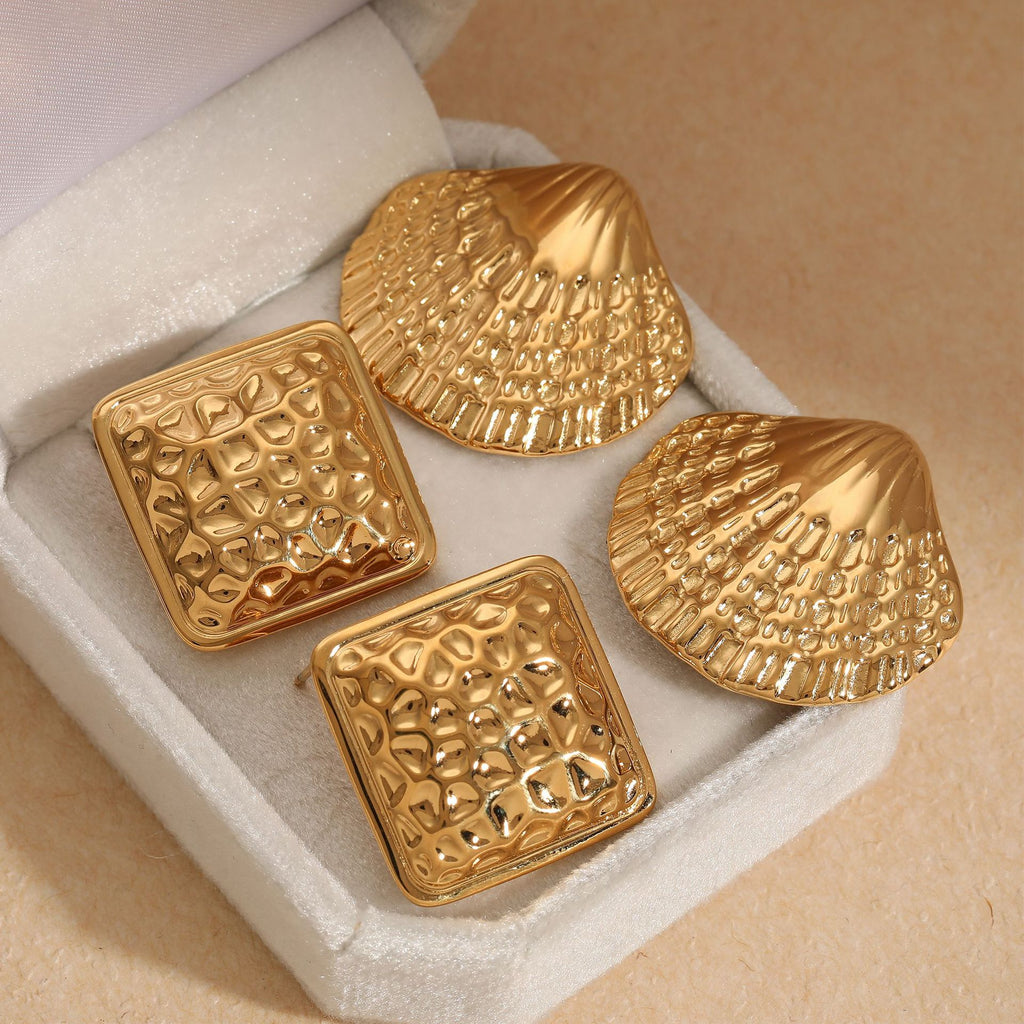Customizable 18K Real Gold Plated Chunky Stud Earrings for Women Trendy Sea Animal Elements Design for Parties