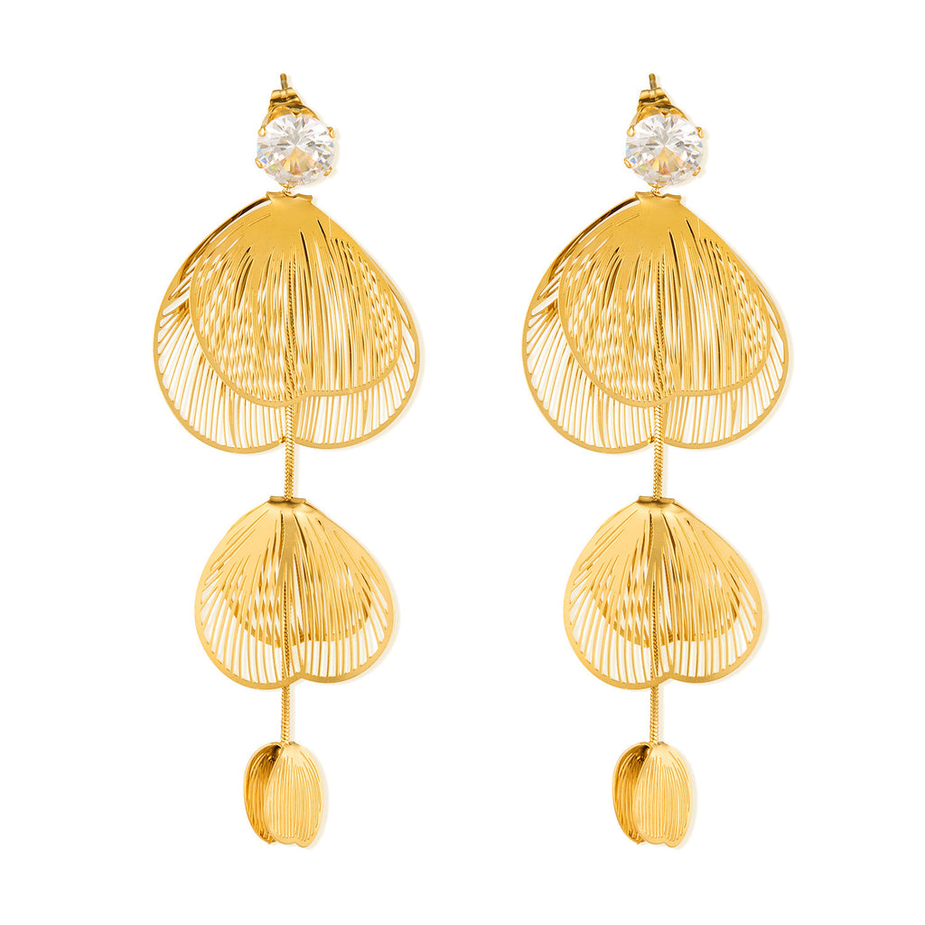 Wholesale Real Gold Plated Stainless Steel Drop Earrings Fashion Jewelry for Brides Waterproof