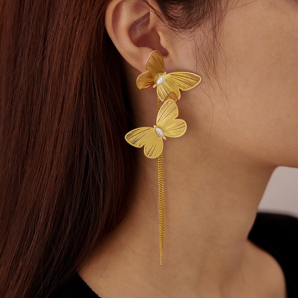 Wholesale Real Gold Plated Stainless Steel Drop Earrings Fashion Jewelry for Brides Waterproof