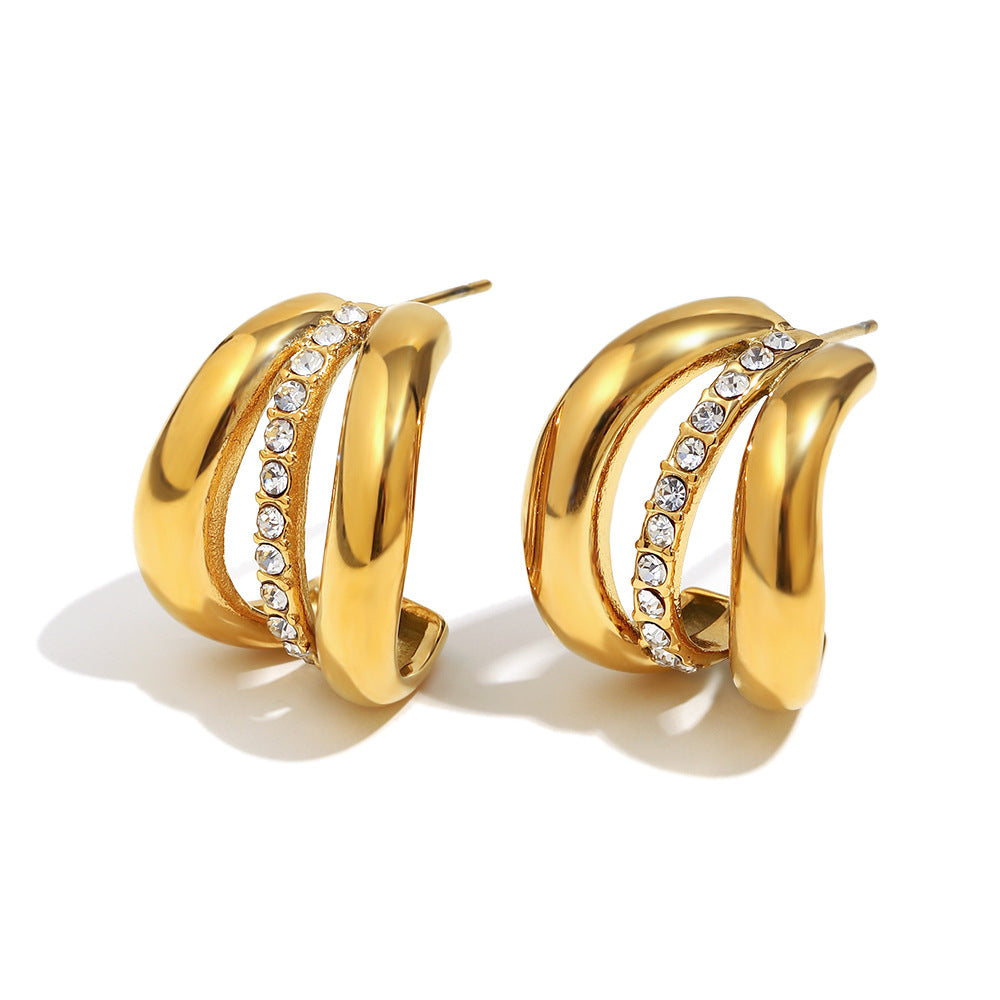 Customizable Real Gold-Plated Stainless Steel Zirconia Stud Earrings Trendy Cute Fashion Accessory for Girls Perfect Gift