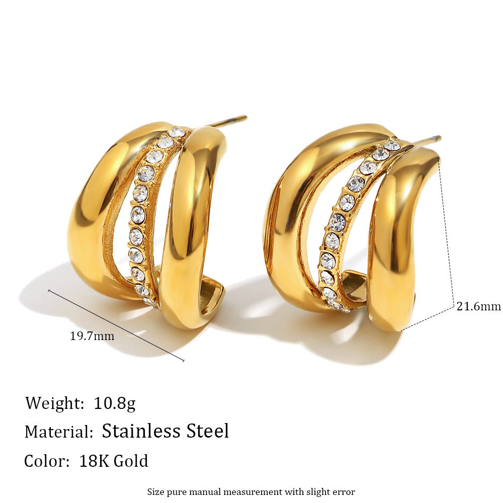 Customizable Real Gold-Plated Stainless Steel Zirconia Stud Earrings Trendy Cute Fashion Accessory for Girls Perfect Gift