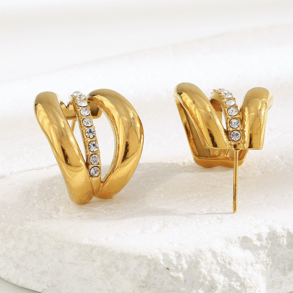 Customizable Real Gold-Plated Stainless Steel Zirconia Stud Earrings Trendy Cute Fashion Accessory for Girls Perfect Gift