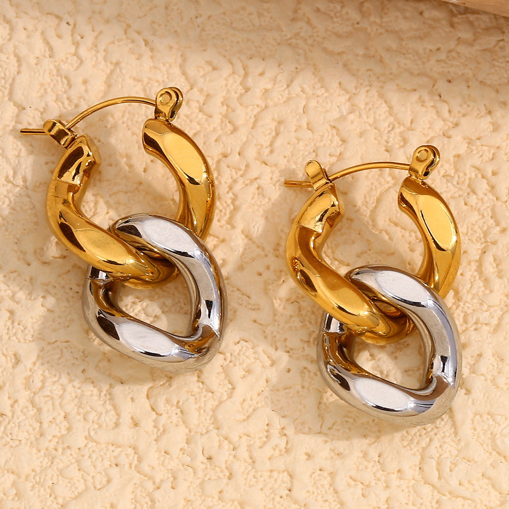 Stylish Trendy 18K Gold Plated Hoop Earrings Geometric Pattern Stainless Steel Hypoallergenic Fine Jewelry for Parties Unisex