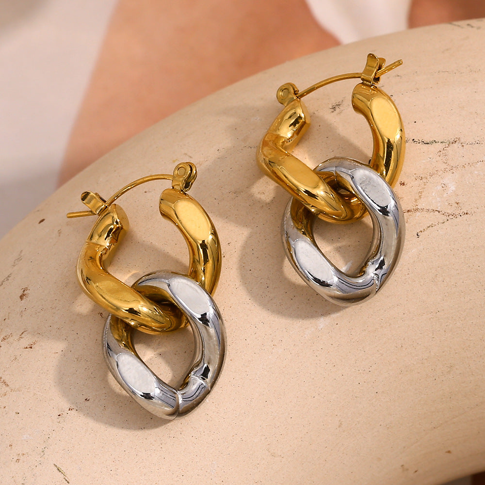 Stylish Trendy 18K Gold Plated Hoop Earrings Geometric Pattern Stainless Steel Hypoallergenic Fine Jewelry for Parties Unisex