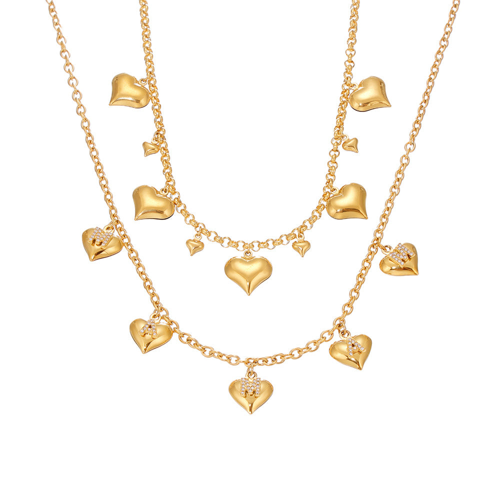 Mother's Day Trendy Stainless Steel Necklace with Real Gold PVD Hearts Link Chain Mama Gift for Mom for Parties