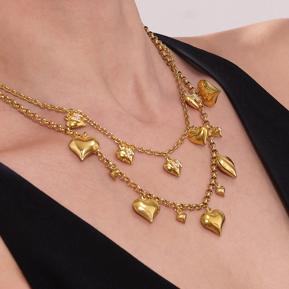 Mother's Day Trendy Stainless Steel Necklace with Real Gold PVD Hearts Link Chain Mama Gift for Mom for Parties
