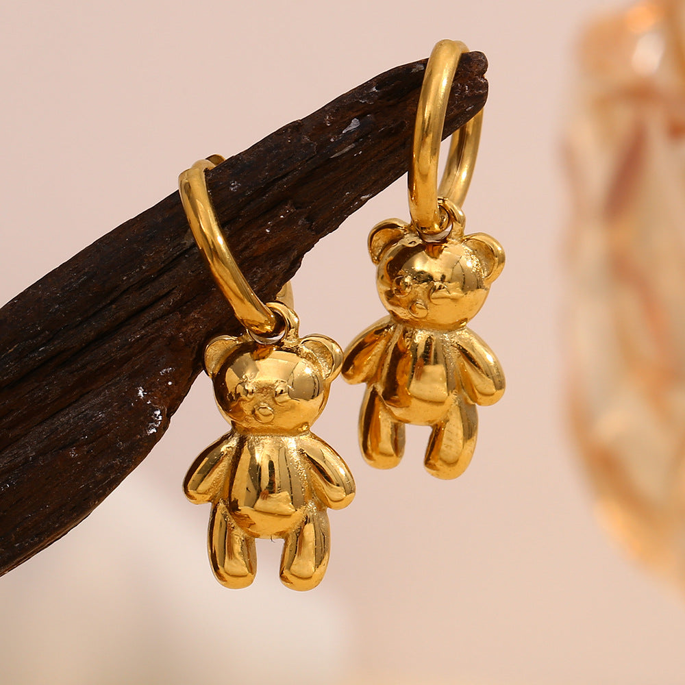 Wholesale Cute Bear Design Stainless Steel & Gold Plating Drop Earrings China Style Fashion From China