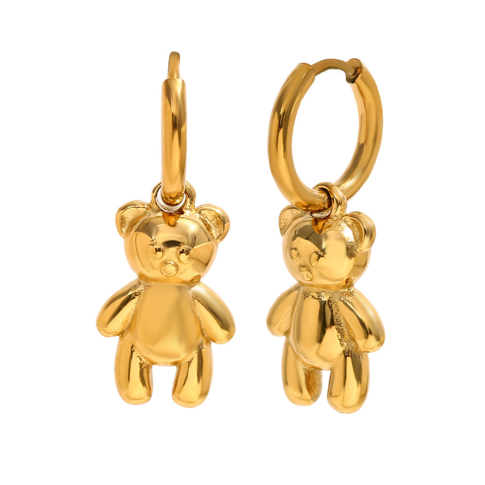 Wholesale Cute Bear Design Stainless Steel & Gold Plating Drop Earrings China Style Fashion From China