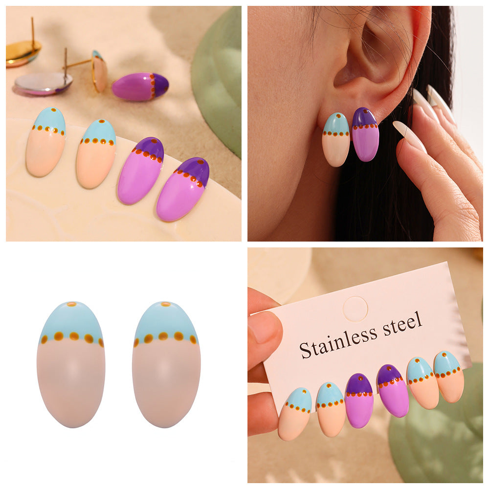 Trendy Stainless Steel Women's Nail Polish Style Stud Earrings Real Gold PVD Plated Bezel Setting for Party Religious Ceremonies