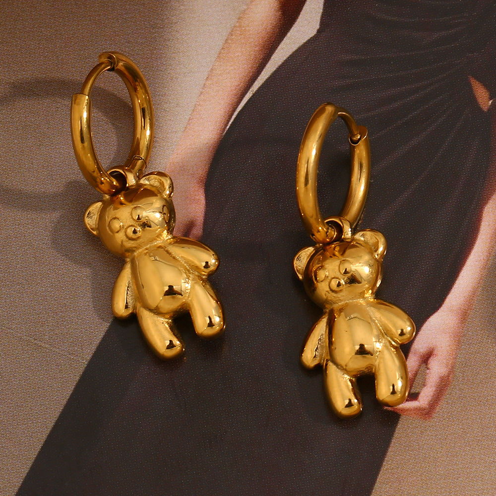 Wholesale Cute Bear Design Stainless Steel & Gold Plating Drop Earrings China Style Fashion From China