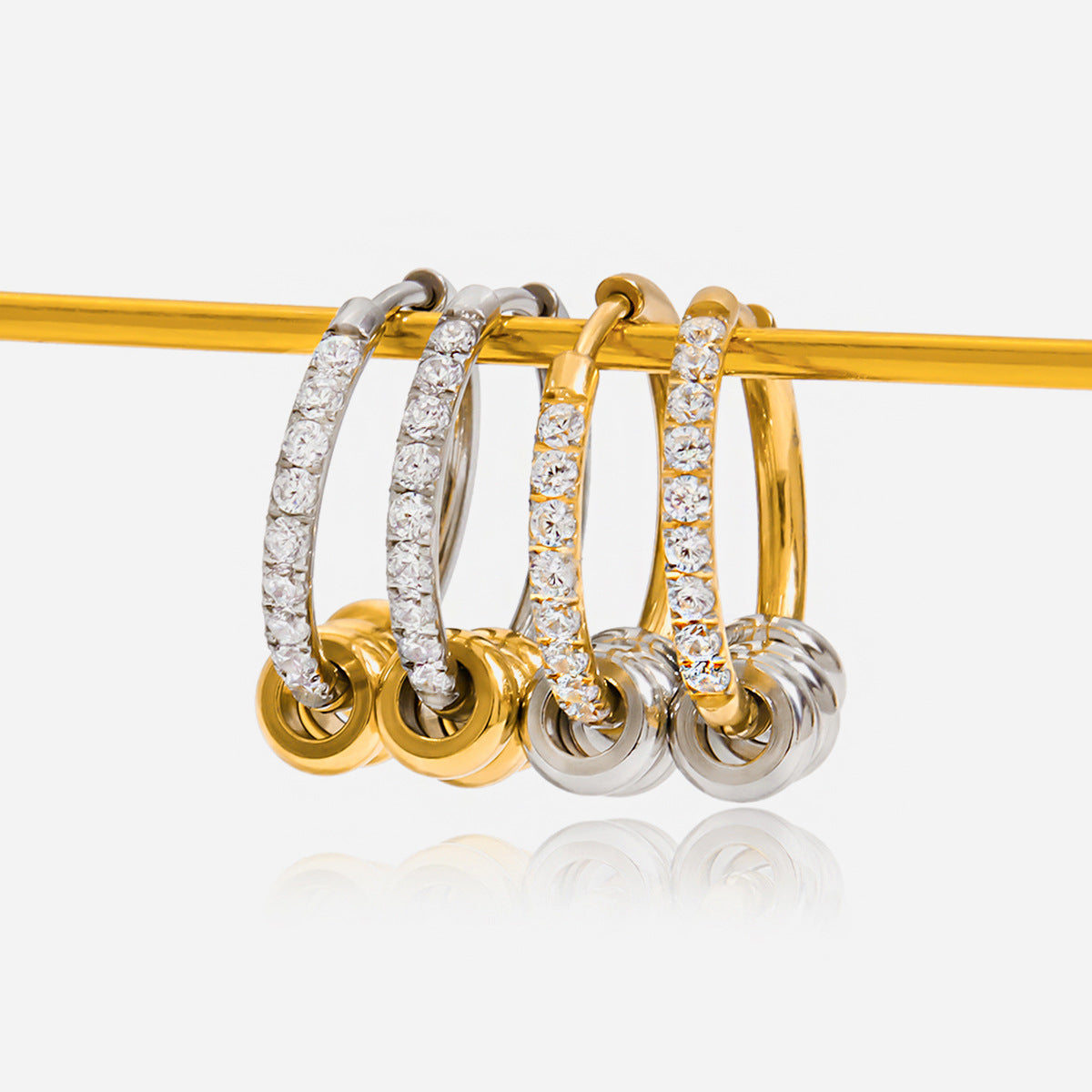 18K Real Gold Hypoallergenic DIY Stainless Steel Hoop Earrings with Zircon Trendy Small Circle Charms for Parties Gift