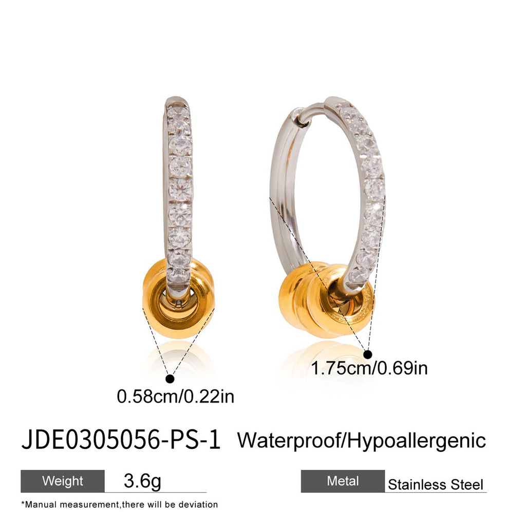 18K Real Gold Hypoallergenic DIY Stainless Steel Hoop Earrings with Zircon Trendy Small Circle Charms for Parties Gift