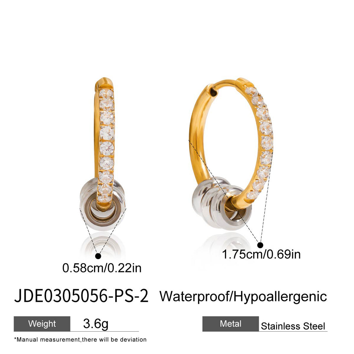 18K Real Gold Hypoallergenic DIY Stainless Steel Hoop Earrings with Zircon Trendy Small Circle Charms for Parties Gift
