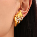 Trendy Real Gold PVD Plated Stainless Steel Stud Earrings Enamel Colors with Bow Design for Women for Parties and Engagement