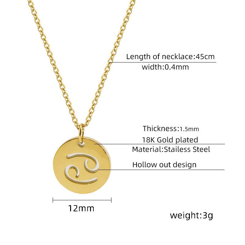 Trendy 12 Round Zodiacs Pendant Necklace Real Gold Plated Stainless Steel with Hollow Design Link Chain Fashion Necklaces