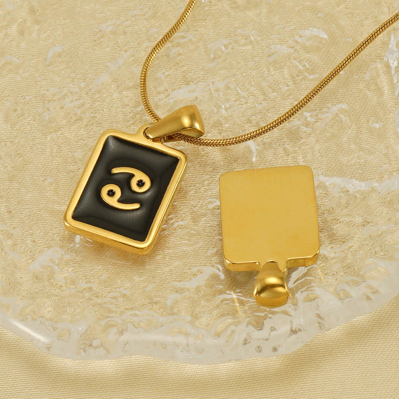 Wholesale 12 Zodiac Stainless Steel Necklace 18K Gold Plated Rectangular Pendant with Flat Chain Trendy Fashion Necklaces
