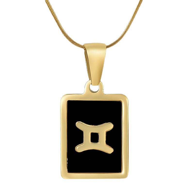Wholesale 12 Zodiac Stainless Steel Necklace 18K Gold Plated Rectangular Pendant with Flat Chain Trendy Fashion Necklaces