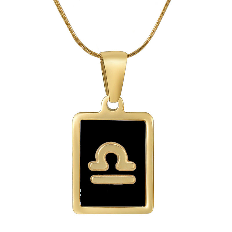 Wholesale 12 Zodiac Stainless Steel Necklace 18K Gold Plated Rectangular Pendant with Flat Chain Trendy Fashion Necklaces