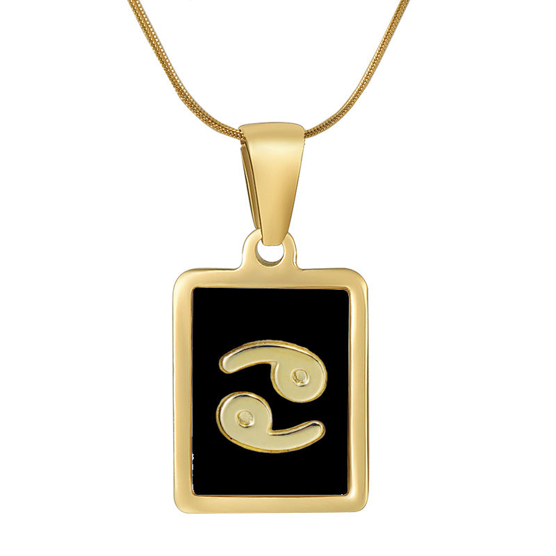 Wholesale 12 Zodiac Stainless Steel Necklace 18K Gold Plated Rectangular Pendant with Flat Chain Trendy Fashion Necklaces