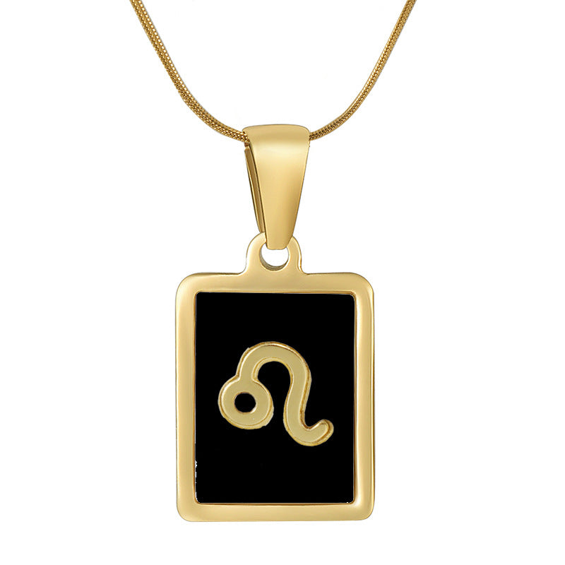 Wholesale 12 Zodiac Stainless Steel Necklace 18K Gold Plated Rectangular Pendant with Flat Chain Trendy Fashion Necklaces