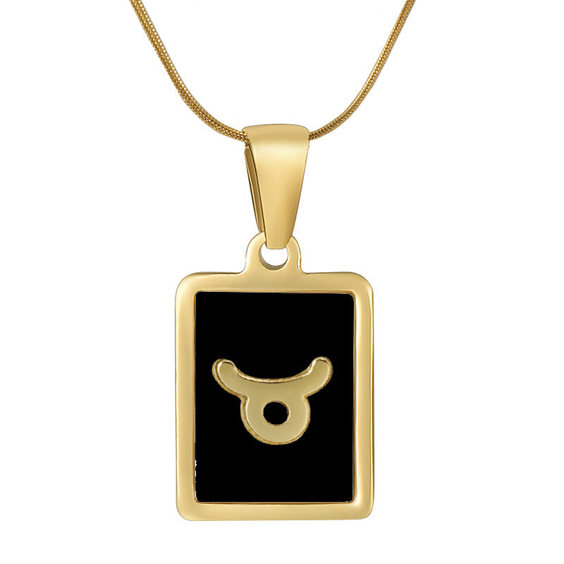 Wholesale 12 Zodiac Stainless Steel Necklace 18K Gold Plated Rectangular Pendant with Flat Chain Trendy Fashion Necklaces