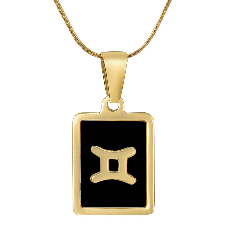 Wholesale 12 Zodiac Stainless Steel Necklace 18K Gold Plated Rectangular Pendant with Flat Chain Trendy Fashion Necklaces