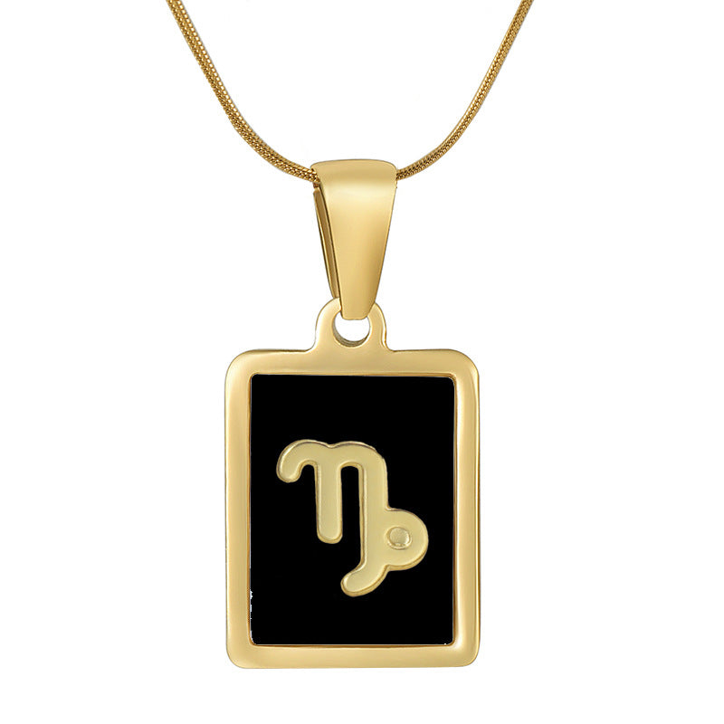 Wholesale 12 Zodiac Stainless Steel Necklace 18K Gold Plated Rectangular Pendant with Flat Chain Trendy Fashion Necklaces