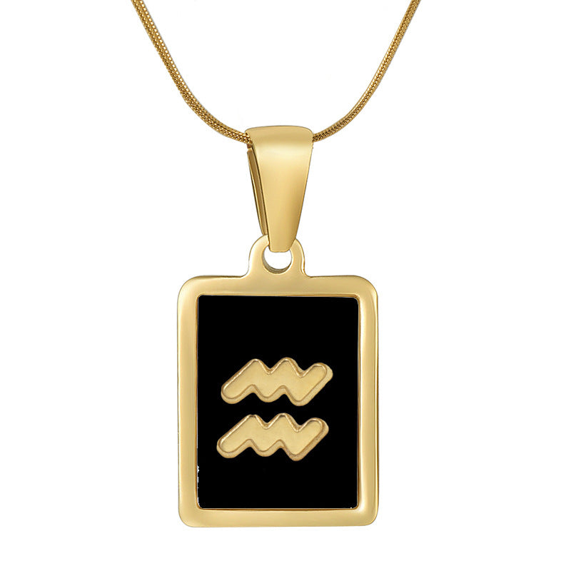 Wholesale 12 Zodiac Stainless Steel Necklace 18K Gold Plated Rectangular Pendant with Flat Chain Trendy Fashion Necklaces