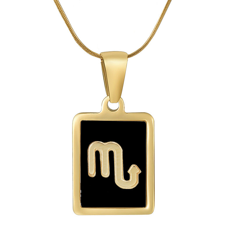 Wholesale 12 Zodiac Stainless Steel Necklace 18K Gold Plated Rectangular Pendant with Flat Chain Trendy Fashion Necklaces