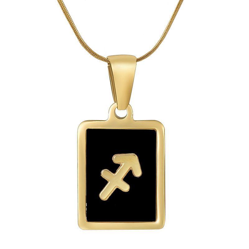 Wholesale 12 Zodiac Stainless Steel Necklace 18K Gold Plated Rectangular Pendant with Flat Chain Trendy Fashion Necklaces