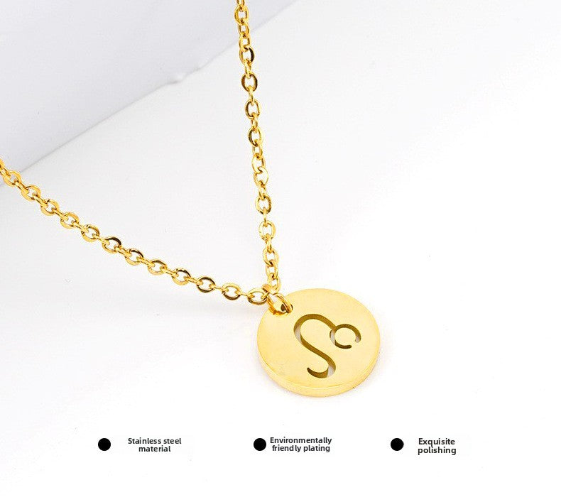 Trendy 12 Round Zodiacs Pendant Necklace Real Gold Plated Stainless Steel with Hollow Design Link Chain Fashion Necklaces