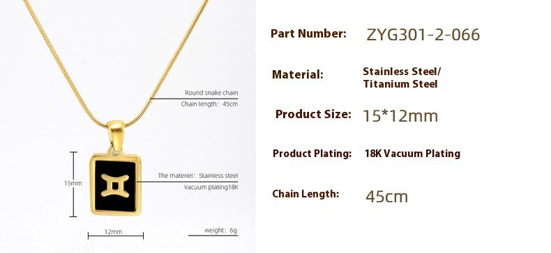 Wholesale 12 Zodiac Stainless Steel Necklace 18K Gold Plated Rectangular Pendant with Flat Chain Trendy Fashion Necklaces