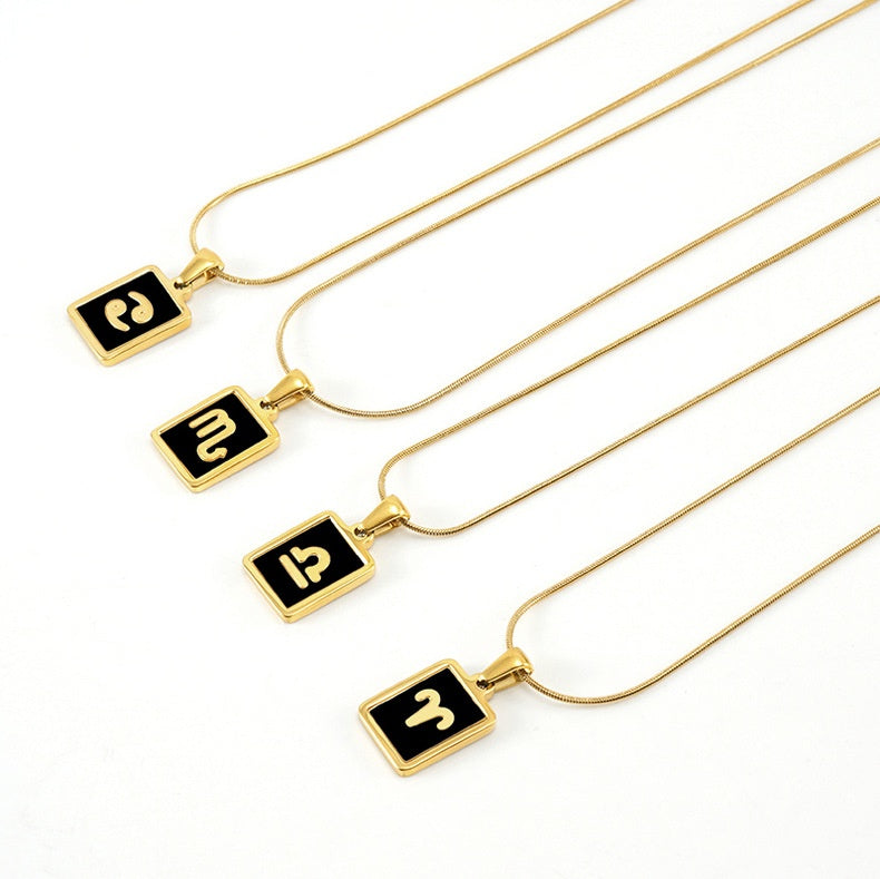 Wholesale 12 Zodiac Stainless Steel Necklace 18K Gold Plated Rectangular Pendant with Flat Chain Trendy Fashion Necklaces